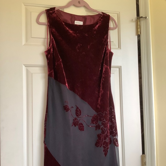 Liz Claiborne Formal Velvet Maxi Dress Red Black SZ 12 - Picture 1 of 13